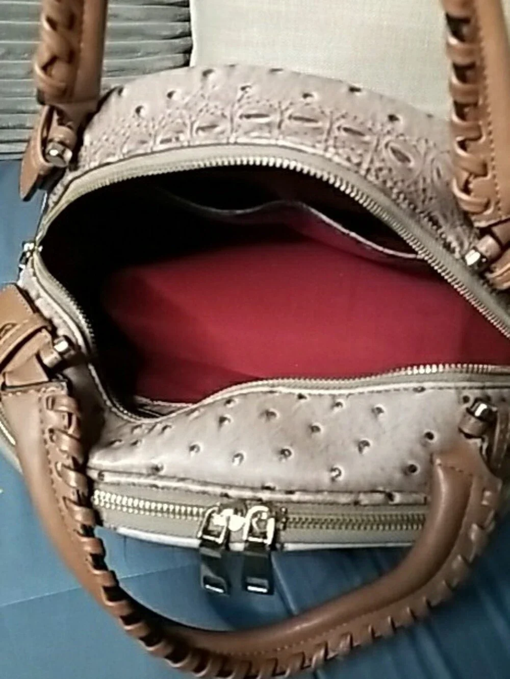 Structured Faux-Ostrich Dome Satchel Large